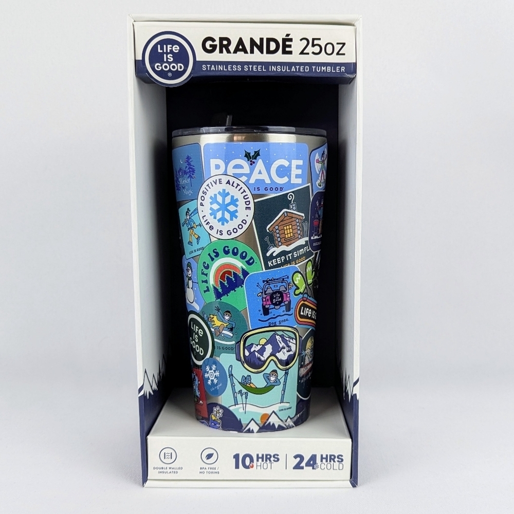 Life Is Good Grandé 25oz Tumbler Stainless Steel Insulated Winter Snow Scene NIB